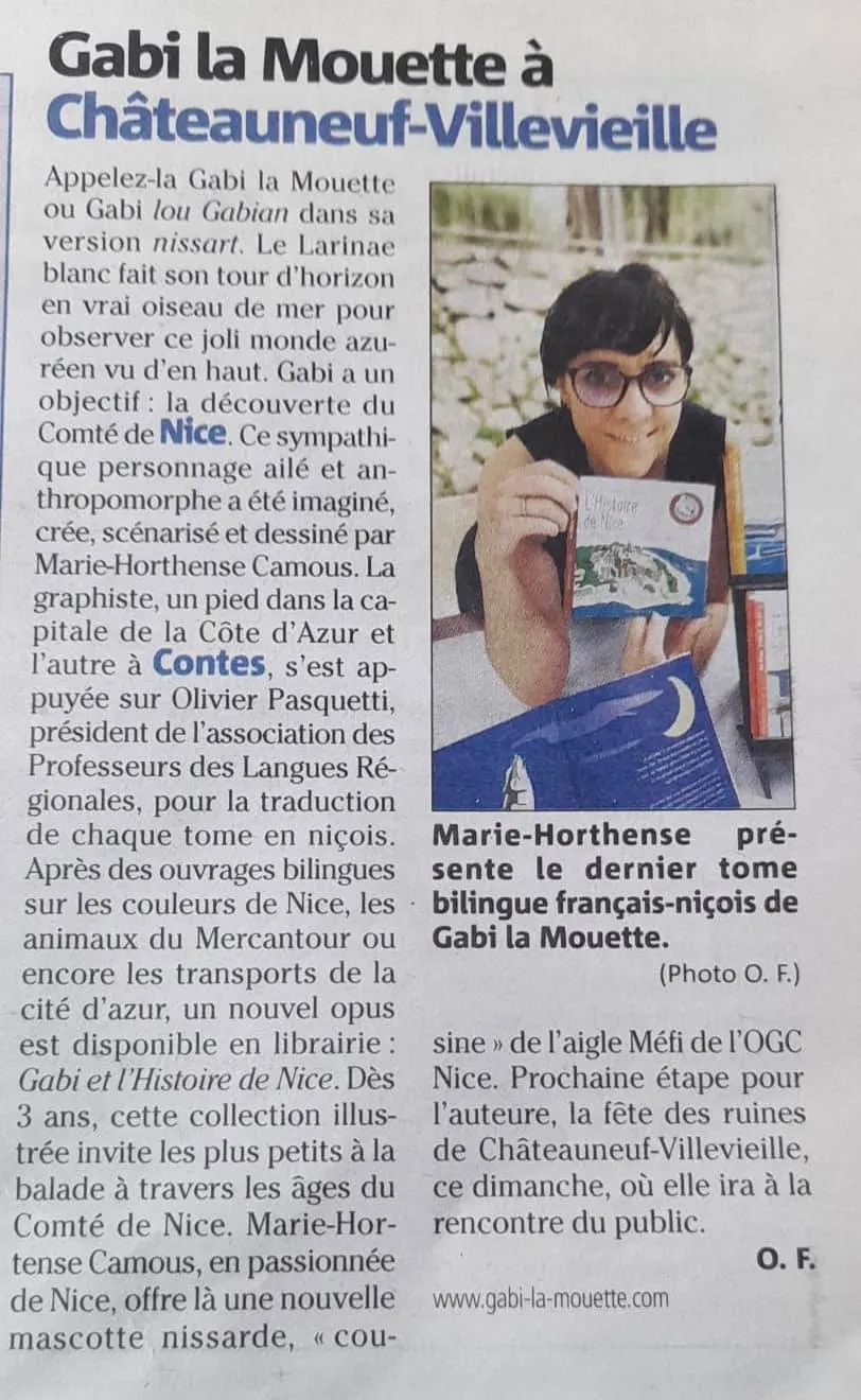 article de presse de nice matin sur gabi la mouette les livre en français-nissart