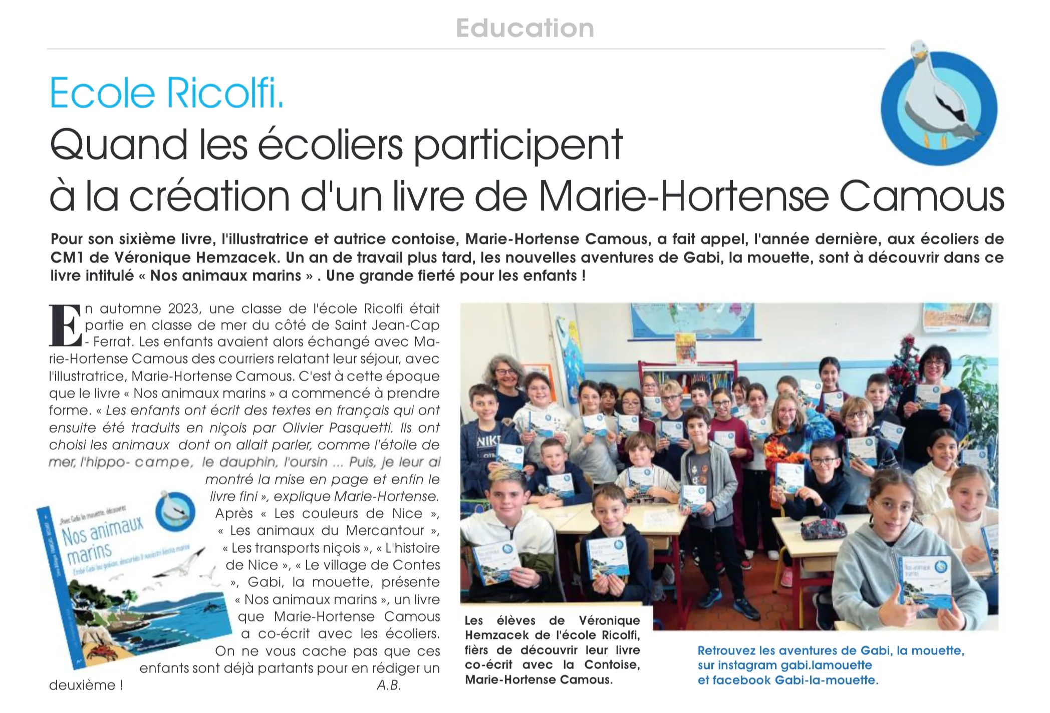 Article de LA LETTRE DU PAILLON 1177 DEC 2024 pour gabi la mouette livre en français et en niçois