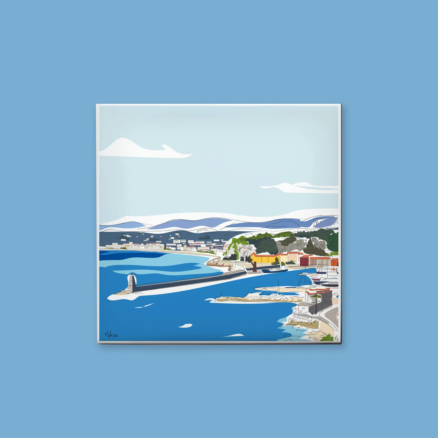 cadre décorative avec illustration de la vue du château de la ville de nice