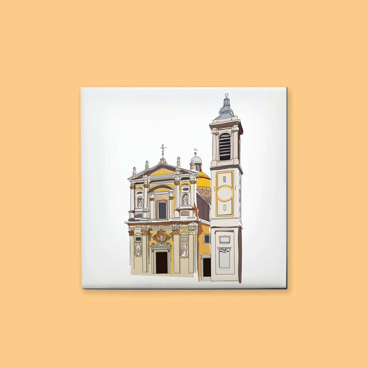 Carreau de décoration avec illustration réaliser par Marie-Hortense Camous de la cathédrale du vieux nice