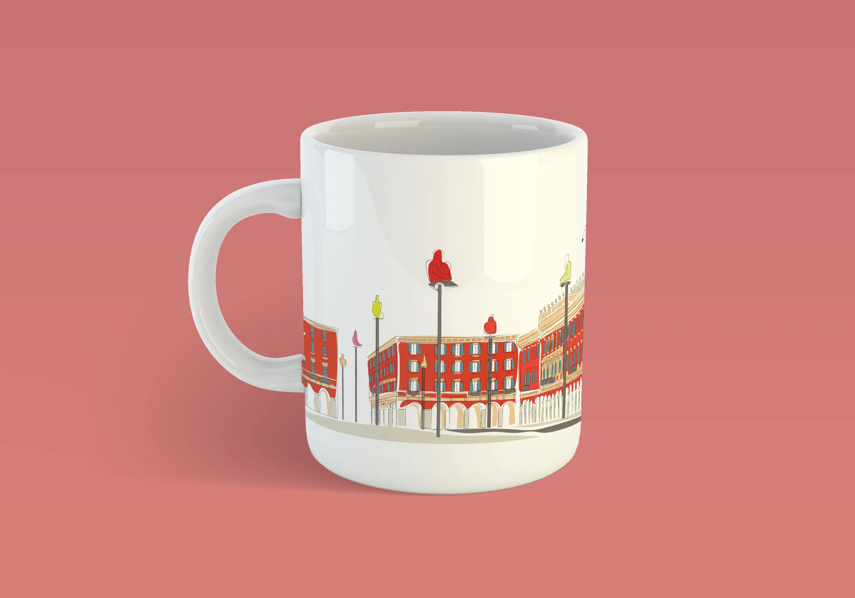 mug avec illustration de la ville de nice, la place masséna