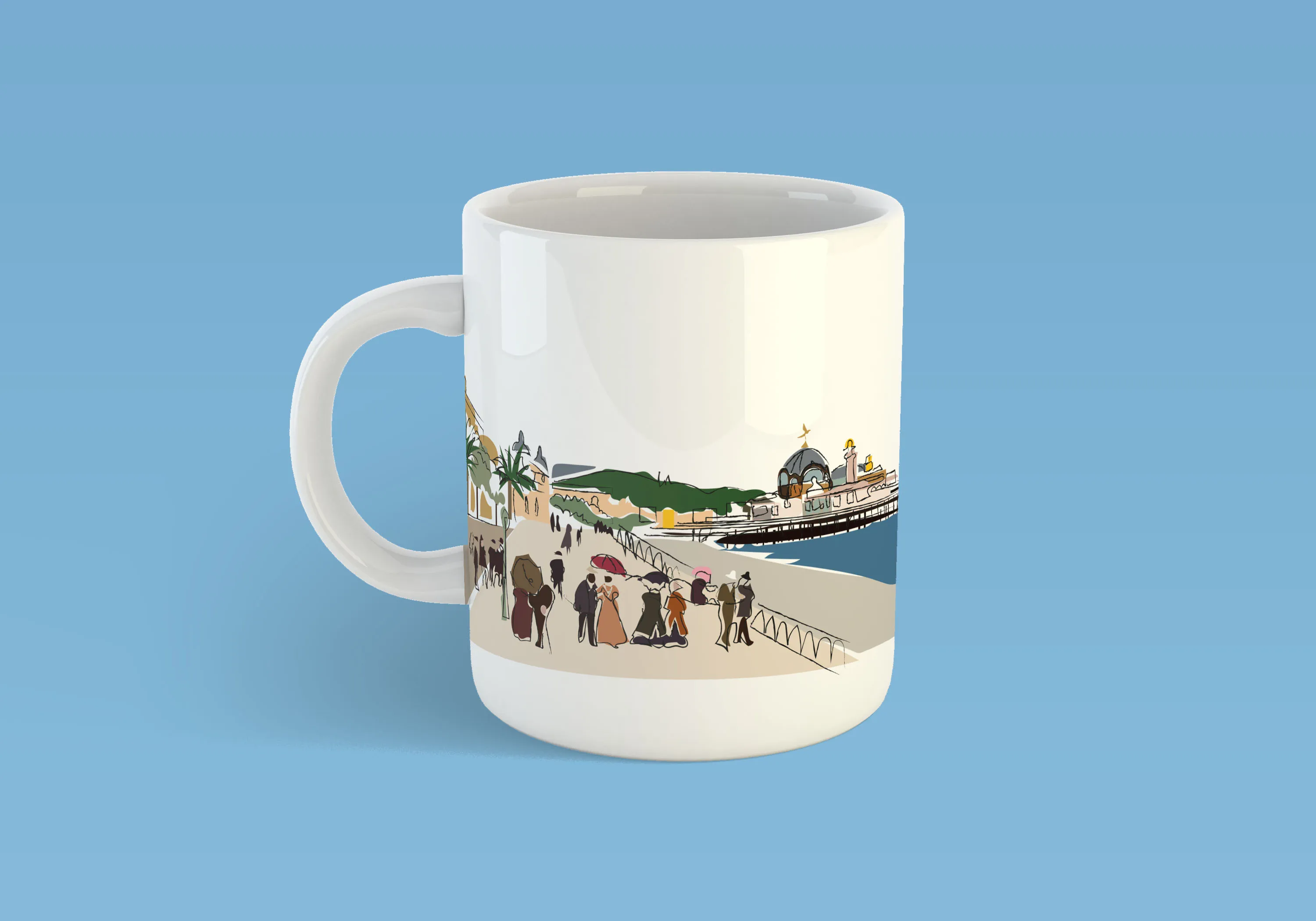 mug avec illustration de la ville de nice, la jetée promenade