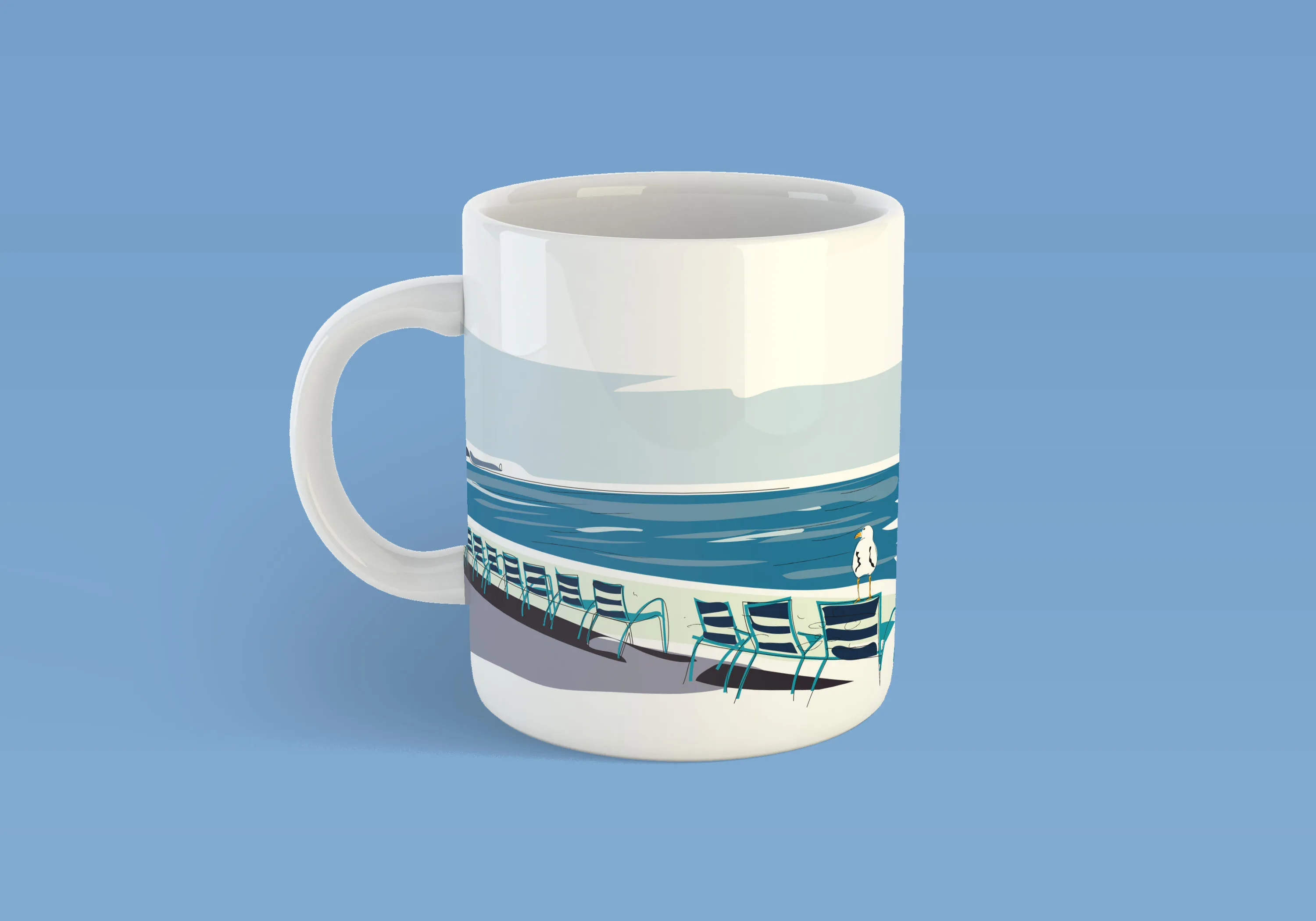mug avec illustration de la ville de nice, la promenade des anglais