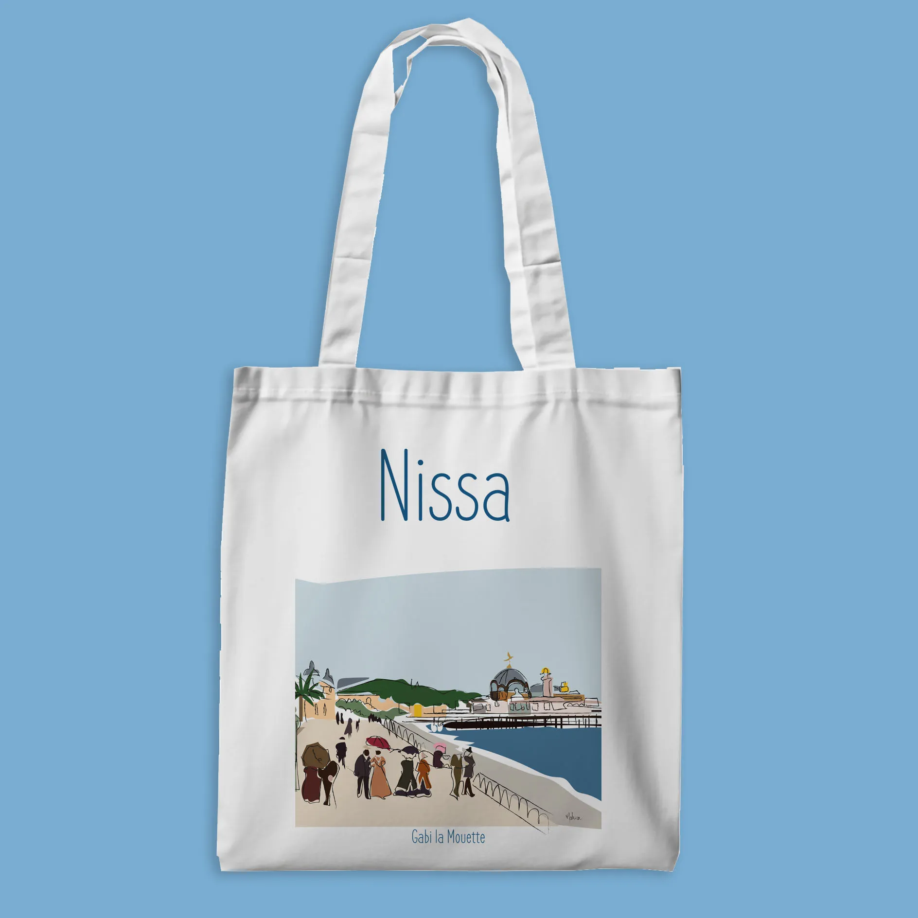 tote bag avec illustration de la ville de nice, la jetée promenade