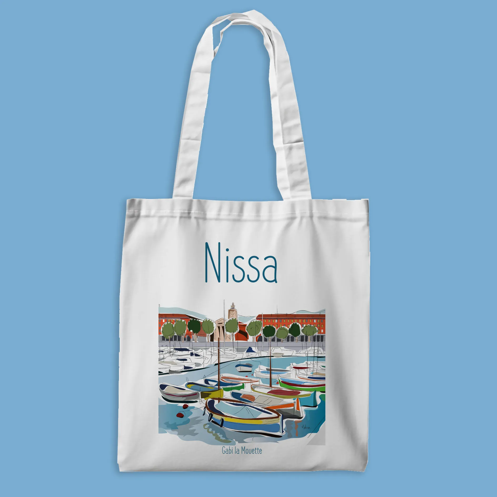 tote bag avec illustration de la ville de nice, le port