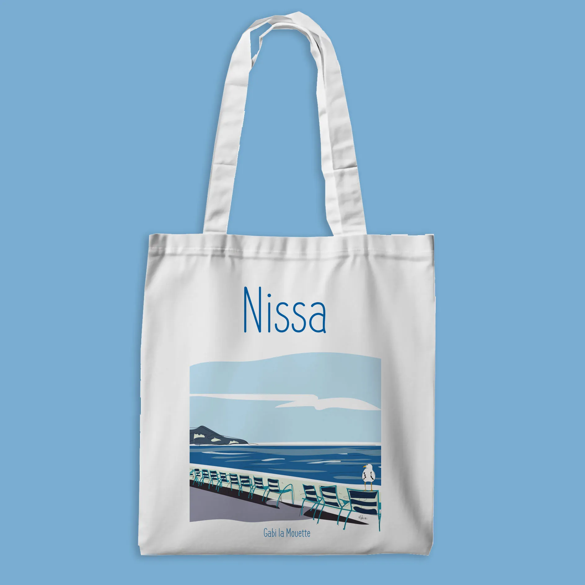 tote bag avec illustration de la ville de nice, la promenade des anglais